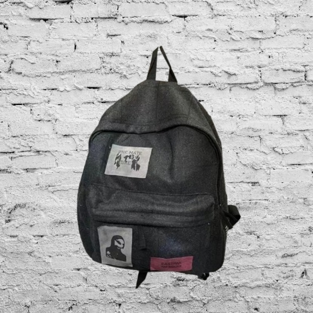 Trendy Black Backpack with Graphic Accents